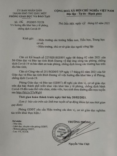 THÔNG TIN KHAI BÁO Y TẾ PHÒNG CHỐNG DỊCH COVID-19